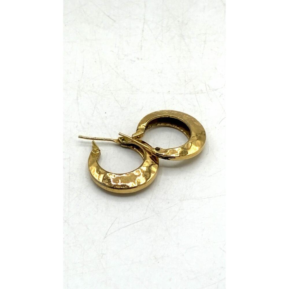 Monet Signed Hammered Gold Tone Hoop Earrings Hinged Vintage 80s